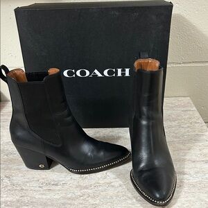 Coach Black Heeled Leather Boots